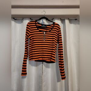 Killstar Black and Orange Striped Long Sleeve Top